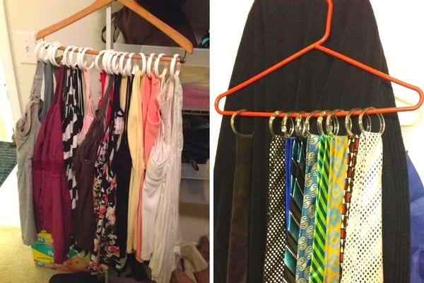 Plusieurs débardeurs suspendus à des cintres avec des cravates qui sont également suspendues