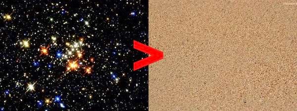 The stars in space compared to all the grains of sand on Earth