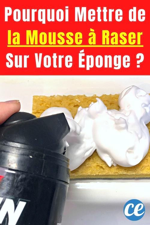 De la mousse à raser Mennen qui est mise sur une éponge pour nettoyer la cuisine