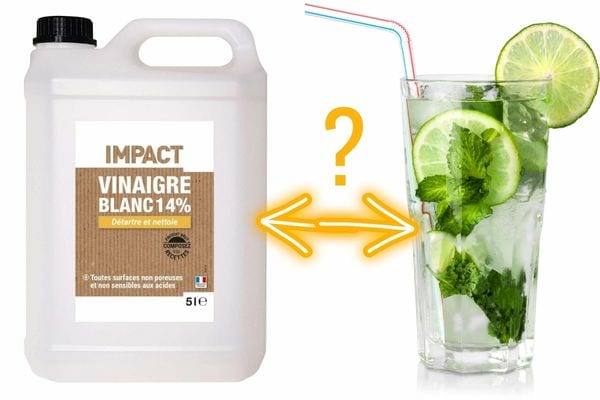 bouteille de vinaigre blanc et verre de mojito : y'a-t-il de l'alcool dans le vinaigre?