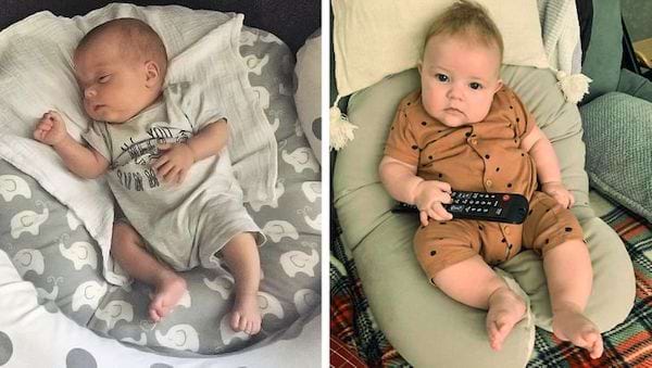 Deux bébés qui sont couchés sur leurs coussins 