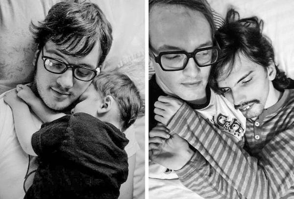 Un bébé sur son papa avant et après 19 ans toujours pareil 