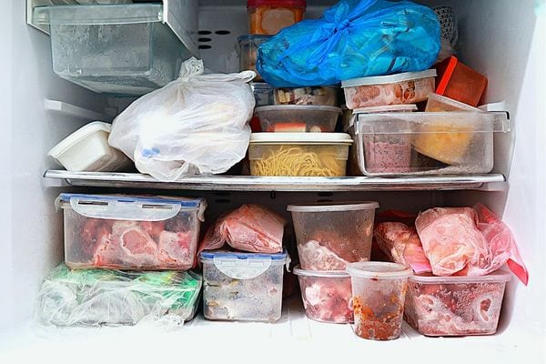 Plusieurs barquettes qui sont rassemblées dans un congélateur 