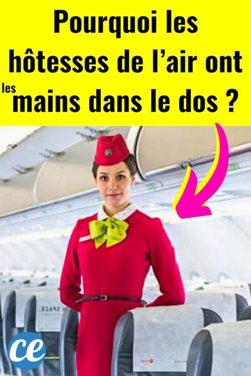 Une hôtesse de l'air dans un avion avec les mains dans le dos et pourquoi elle fait ça ?