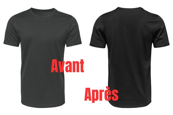 avant après tee-shirt noir qui a trempé dans le thé