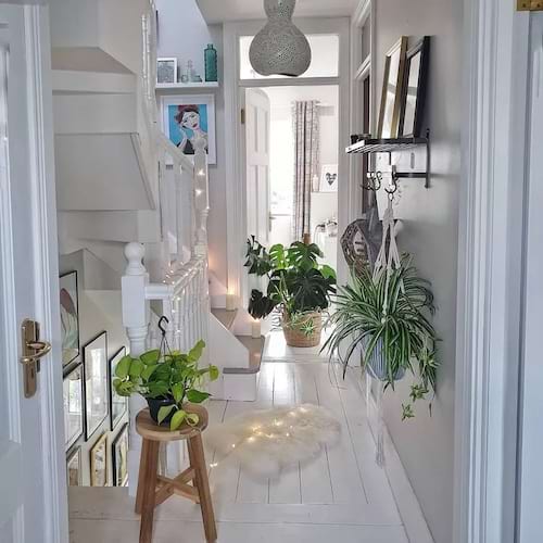 Uma escada branca com plantas