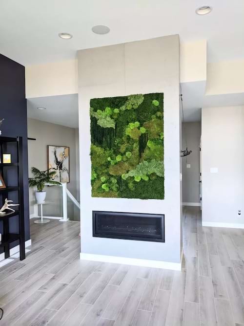 Un mur blanc recouvert d'une partie de mousse verte 