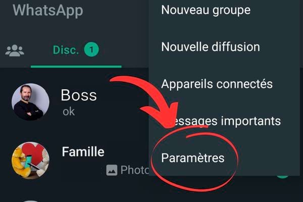 Les paramètres dans WhatsApp
