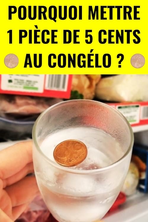 Une tasse avec une pièce dedans sur de l'eau gelée dans le congélateur