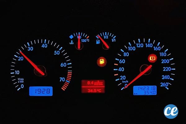 La zone de compteurs dans une voiture