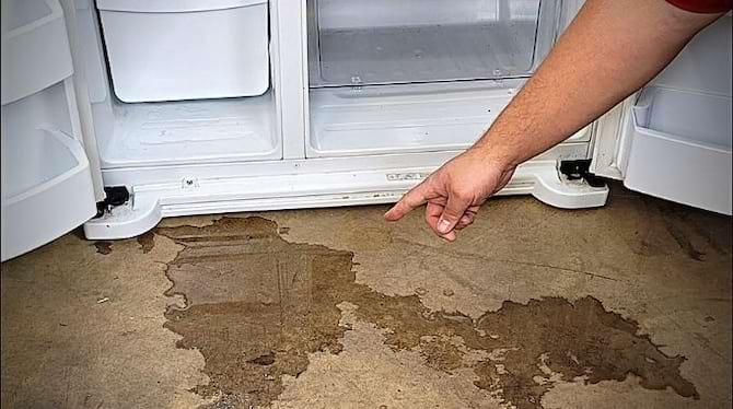 Une personne montrant de l'eau qui a par terre