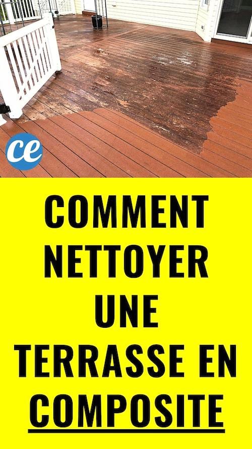 Une terrasse en bois composite toute sale et qui devient propre après le nettoyage