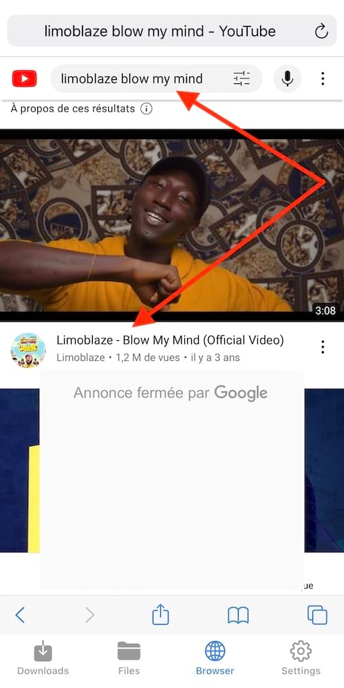 Deux flèches rouges dans Youtube avec le clip "Blow My Mind" de l'artiste "Limoblaze"