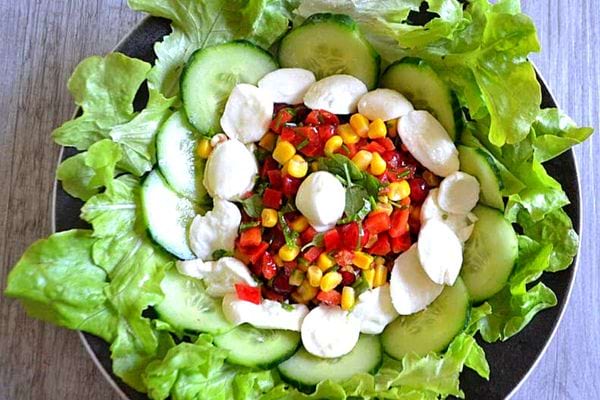 Une assiette de grande salade composée de légumes