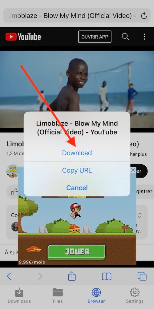 Le mot "Download" sur le clip Blow My MInd de Limoblaze dans YouTube 