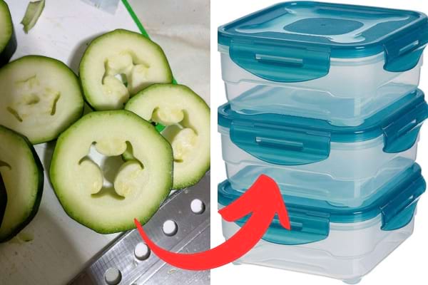 rondelle de courgette et boîte de conservation alimentaire
