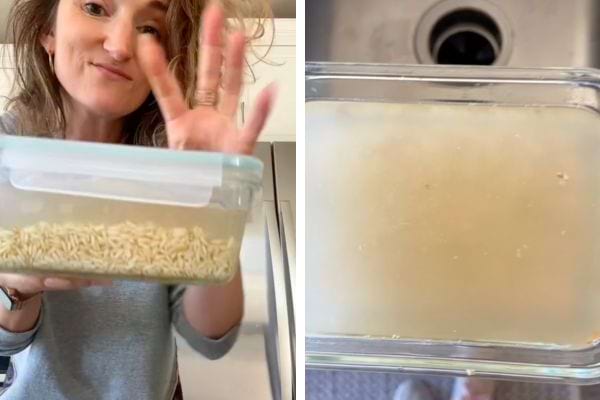 une femme préparer de l'eau de riz pour les cheveux