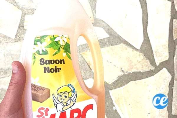 du savon noir liquide Saint Marc pour nettoyer une terrasse en pierre
