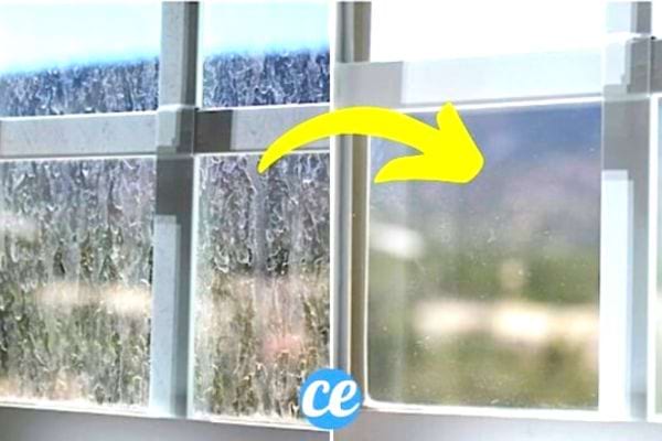 des vitres sales et propres avant et après nettoyage avec du savon noir