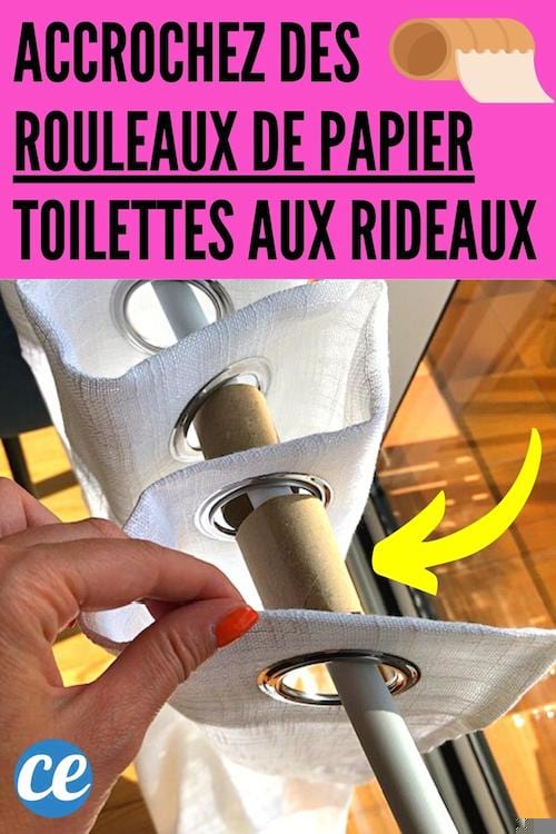 Des rouleaux de papier toilette qui sont accrochés sur le rideau pour un beau drapé