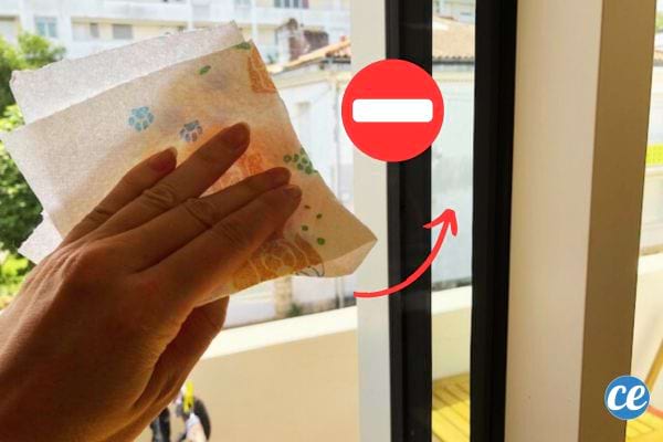 Une personne tenant un sopalin dans sa main devant une vitre