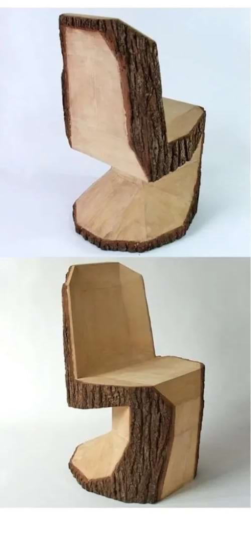 Un tronc d'arbre transformé en chaise 