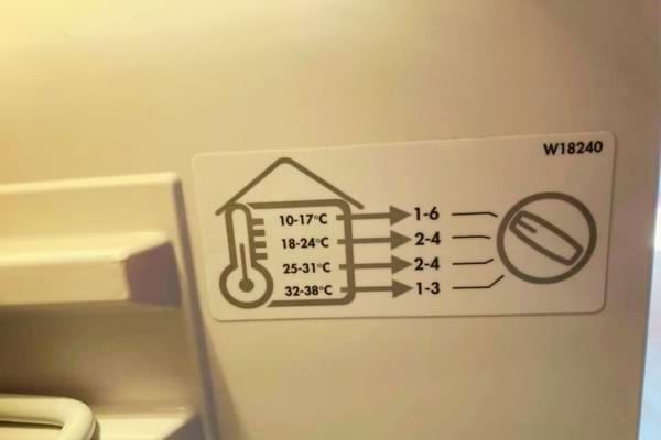 Une étiquette qui indique la bonne température d'un frigo