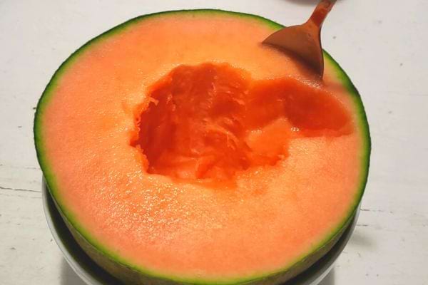 Une fourchette dans un melon déjà entamé