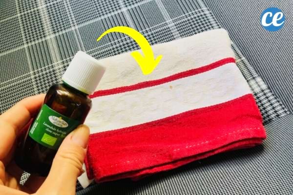 mouchoir rouge avec de l'huile essentielle sur le siège d'une voiture