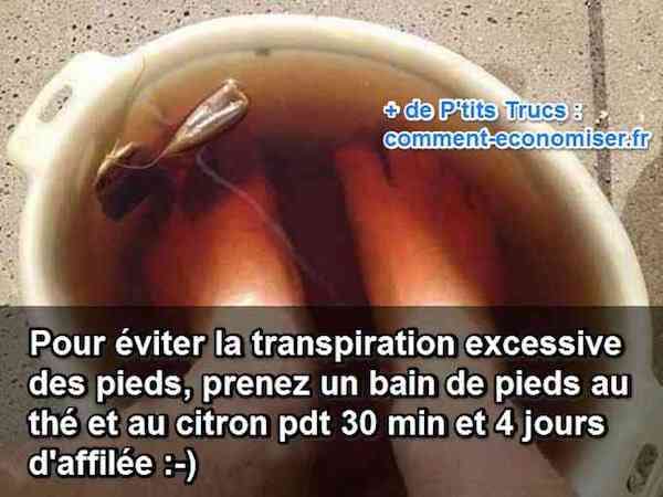 bain de pied anti transpiration avec du thé et du citron