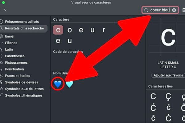 La recherche d'un coeur sur MacBook 