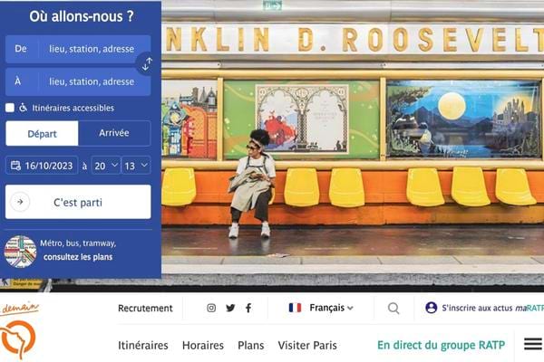 Ecran d'accueil du site RATP pour trouver son itinéraire