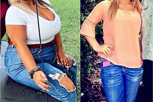 Une femme blonde sur deux photos différentes avec plus et moins de kilos