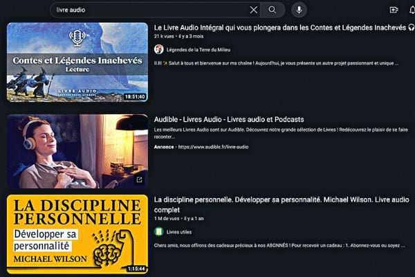 Des vidéos d'audio book sur YouTube