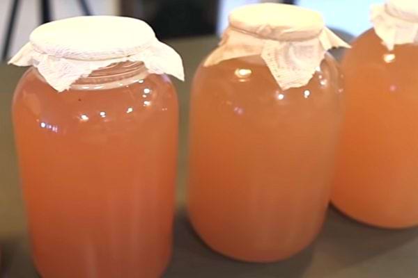 Trois pots en verre rempli de vinaigre de pommes 