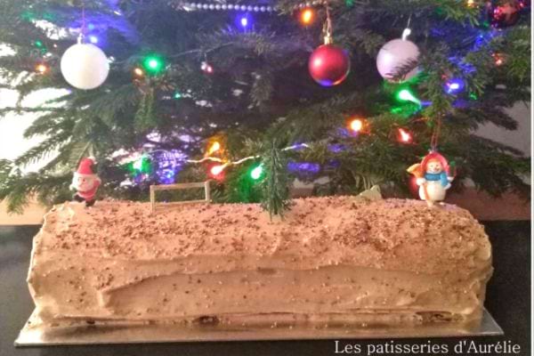Une bûche au Nutella devant un sapin