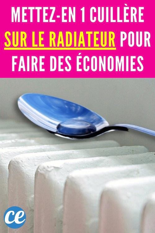 Une cuillère d'eau et bicarbonate sur un chauffage blanc pour économiser