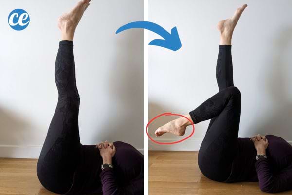 Une femme qui tend les jambes en l'air avec sa pointe de pied tendue