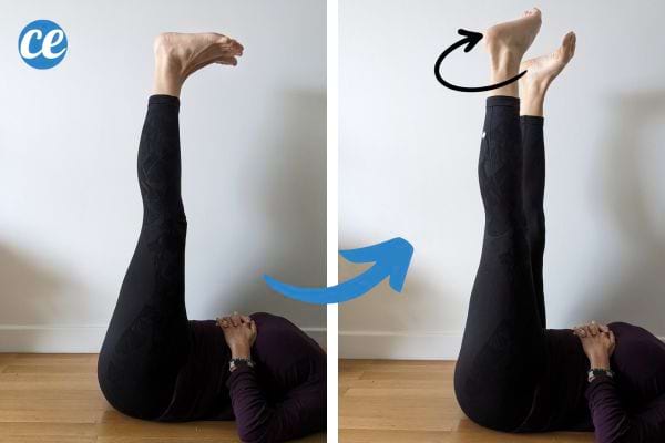Une femme qui tend ses jambes en l'air et qui tourne les pieds