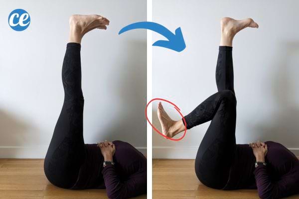 Une femme qui tend les jambes en l'air et faire de petits cercles avec les pieds