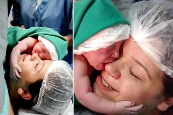 Un bébé qui embrasse sa maman juste après être né