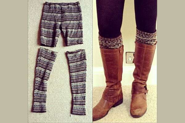 Jambières d'hiver créées en réutilisant des leggings, présentées avec des bottes.