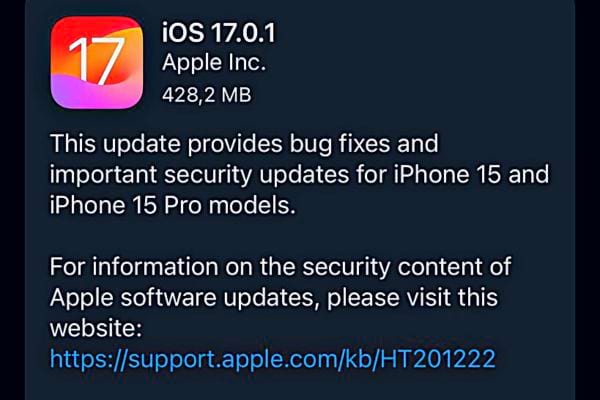 Mise à jour iOS pour des améliorations de sécurité, pouvant affecter l'efficacité de la batterie si ignorée.