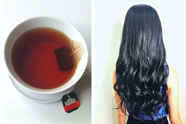 Du thé noir avec des cheveux noirs 