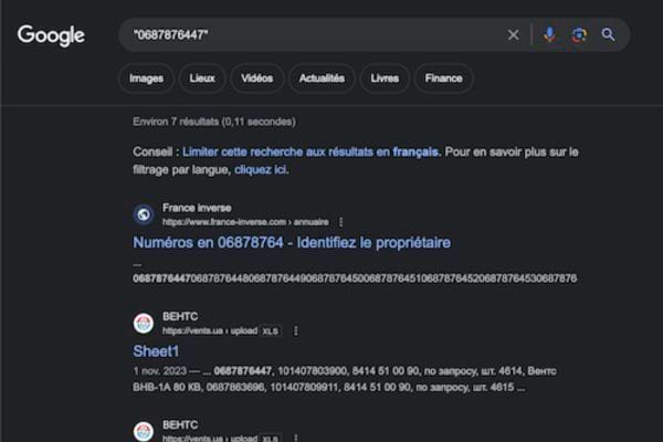 Chercher un numéro dans la barre de recherche Google