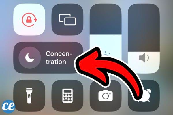 Accès rapide au mode 'Concentration' depuis le centre de contrôle d'un iPhone.