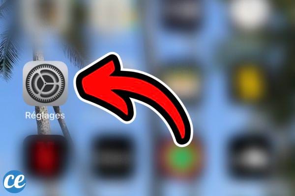 Flou d'arrière-plan avec un gros plan sur l'icône des réglages d'un iPhone