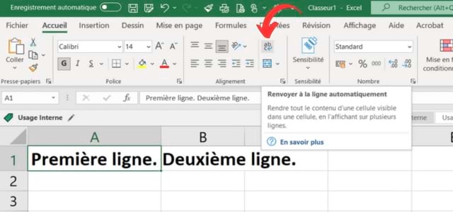 Cliquez sur bouton Renvoyer à la ligne automatiquement
