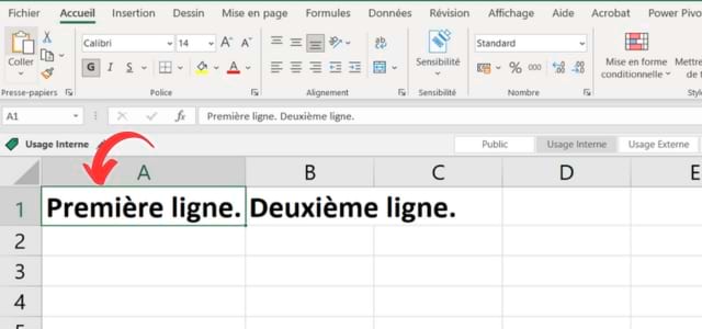 Placez le curseur dans la cellule où vous voulez faire le saut de ligne