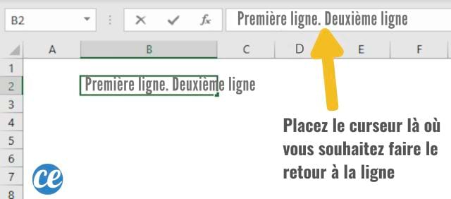 Cliquez sur l'endroit où vous souhaitez faire le retour à la ligne